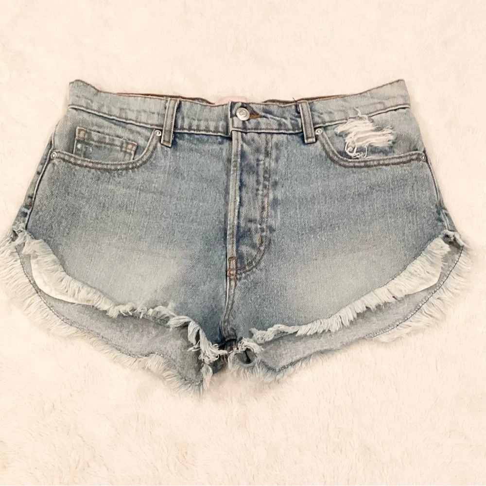 Revice 29 (US 8) Denim Women's Jeans Shorts High Rise Distressed Button Fly